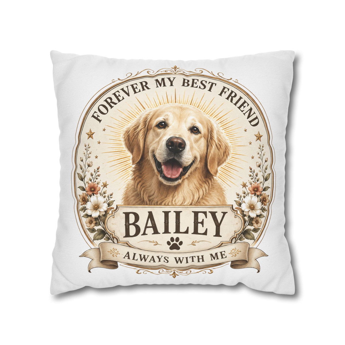Personalized Dog Pillowcase Milo Bailey Dog Dad Mom - "Forever My Best Friend" Golden Retriever Tribute