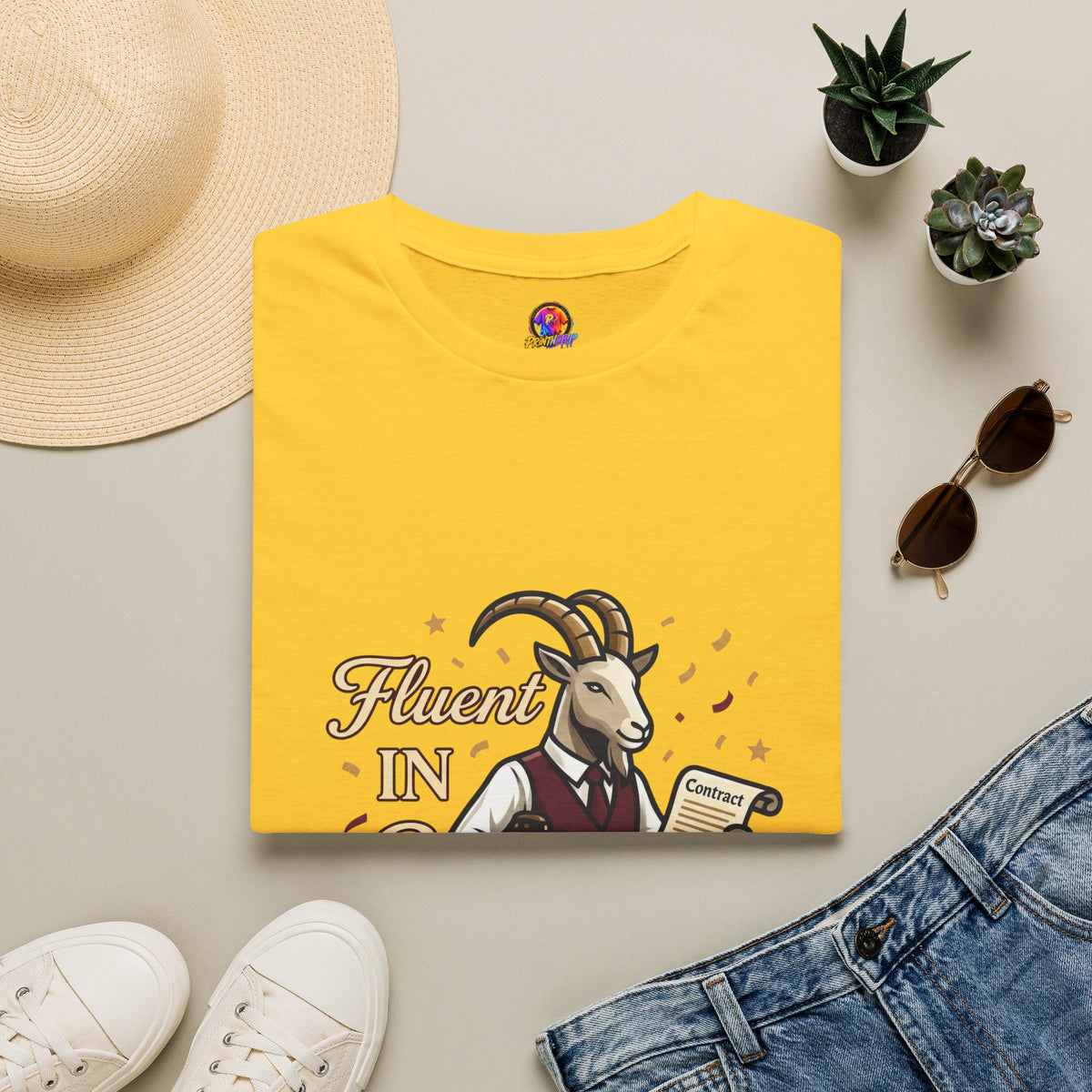 Capricorn Goat Graphic T-Shirt — "Fluent in Sarcasm & Success" Zodiac Tee