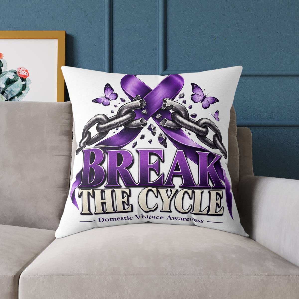 Break the Cycle Awareness Pillow — Purple Ribbon Domestic Violence Support