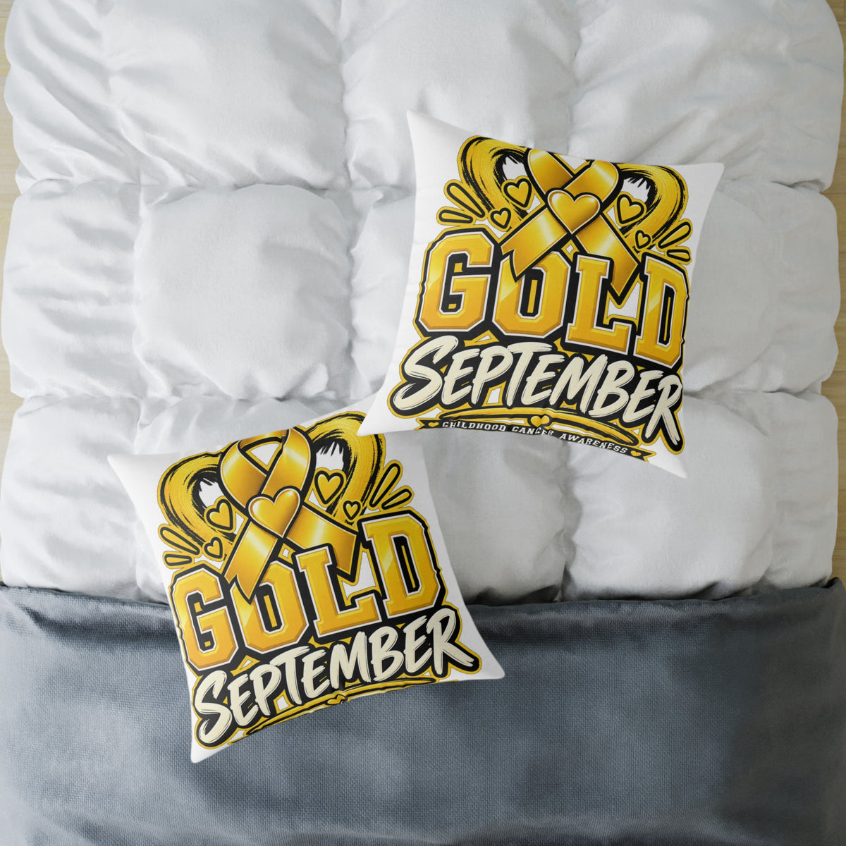 Gold September Pillow — Childhood Cancer Awareness Decorative Throw Pillow