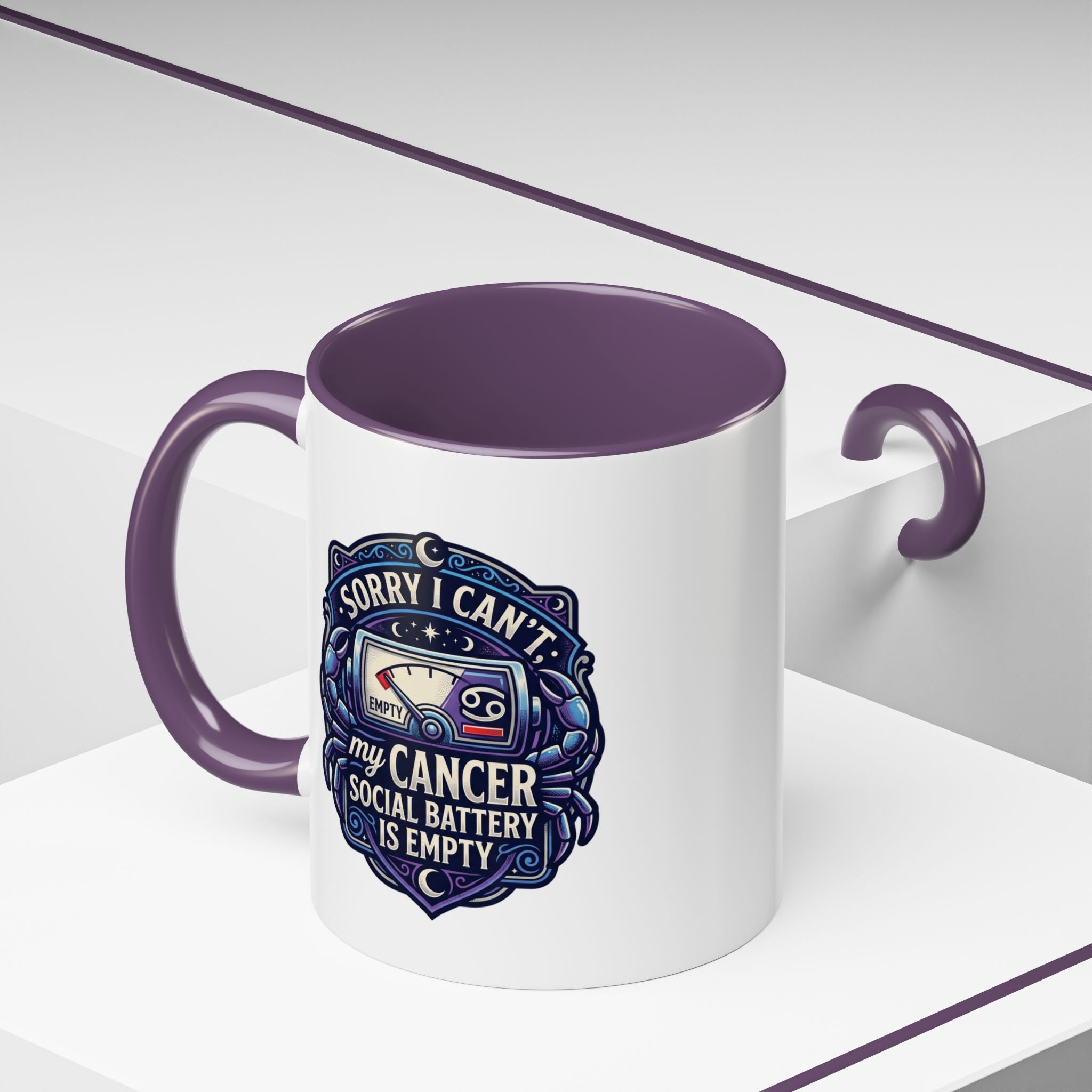 Accent Coffee Mug — “Sorry I Can’t My Cancer Social Battery Is Empty” Support Awareness Mug
