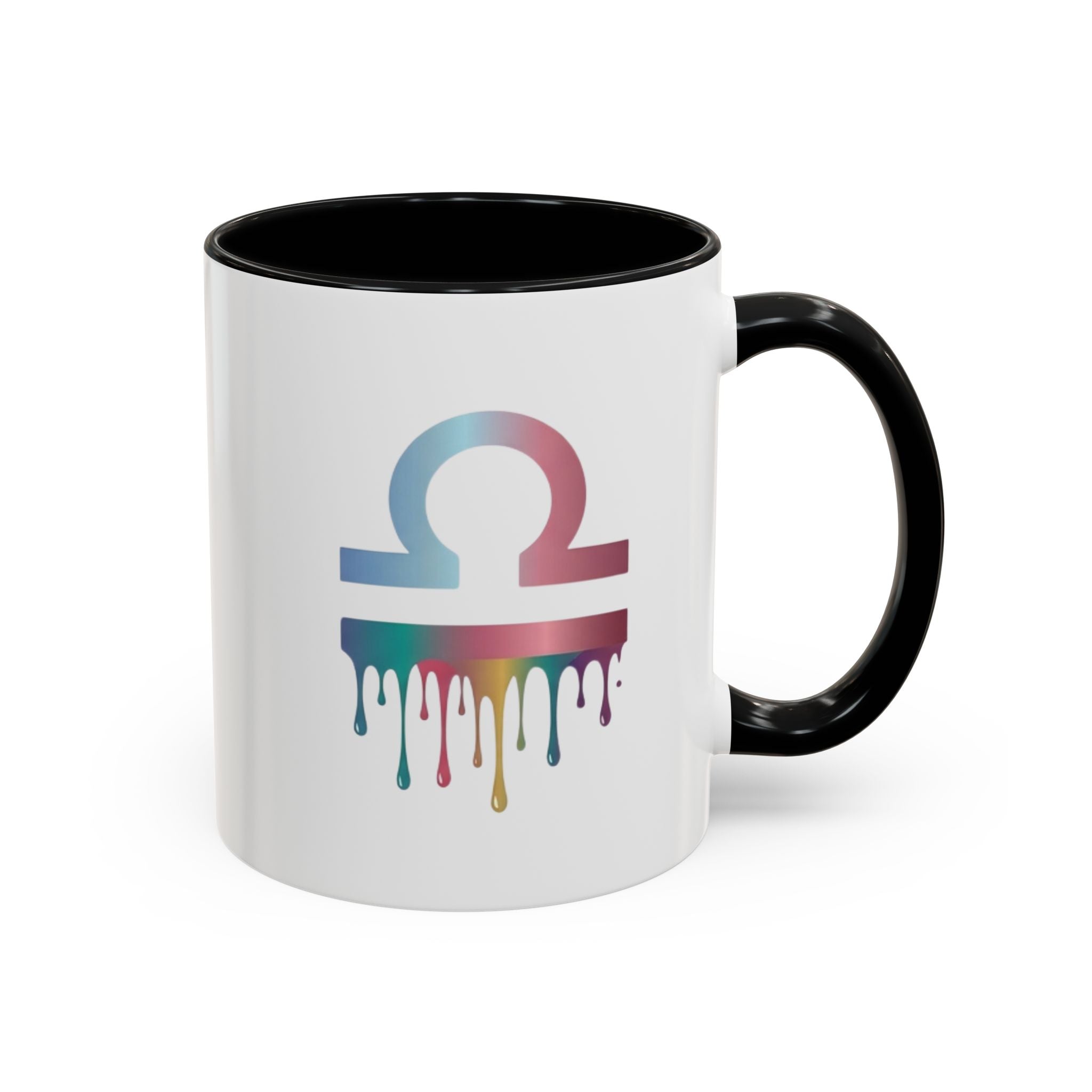 Libra Drip Accent Coffee Mug — Zodiac Symbol Rainbow Design
