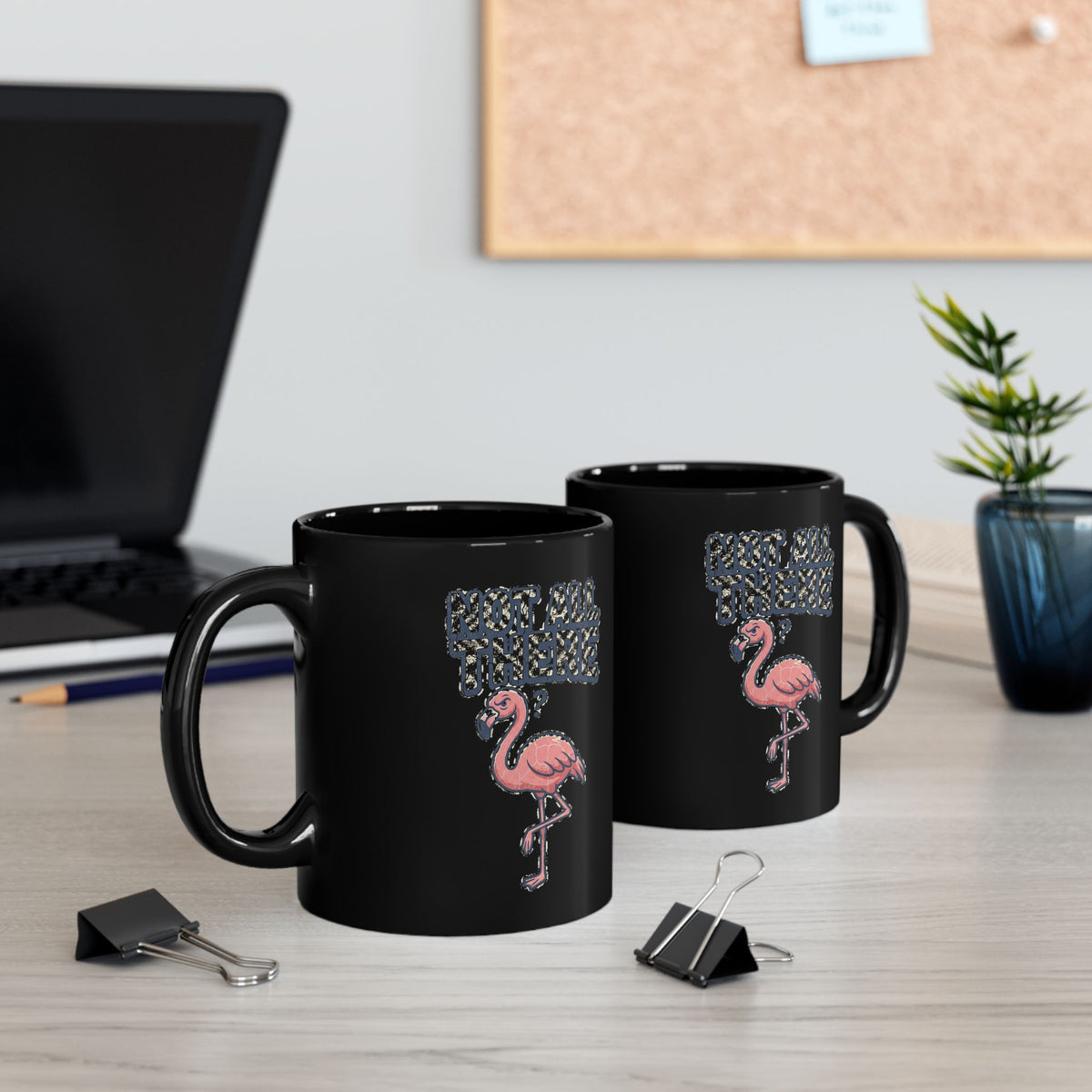 Funny Flamingo Coffee Mug — "But You Smell Like Smoke" Black Ceramic Mug