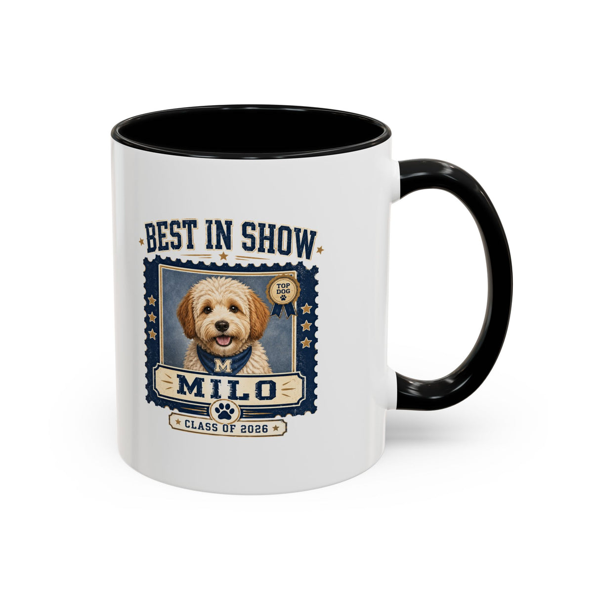 Milo Bailey Dog Dad Mom Best in Show Personalized Dog Photo Coffee Mug — 'Milo' Class of 2020 Accent Mug