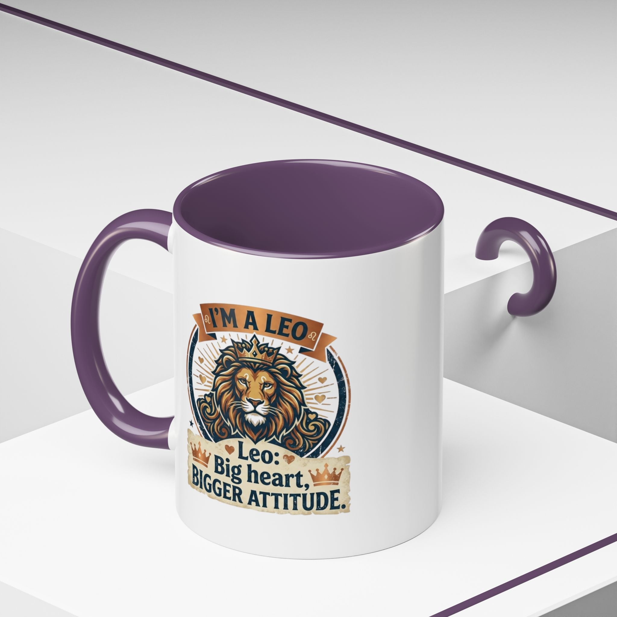 Leo Coffee Mug — "I'm a Leo: Big Heart, Bigger Attitude" Zodiac Accent Mug (11/15oz)