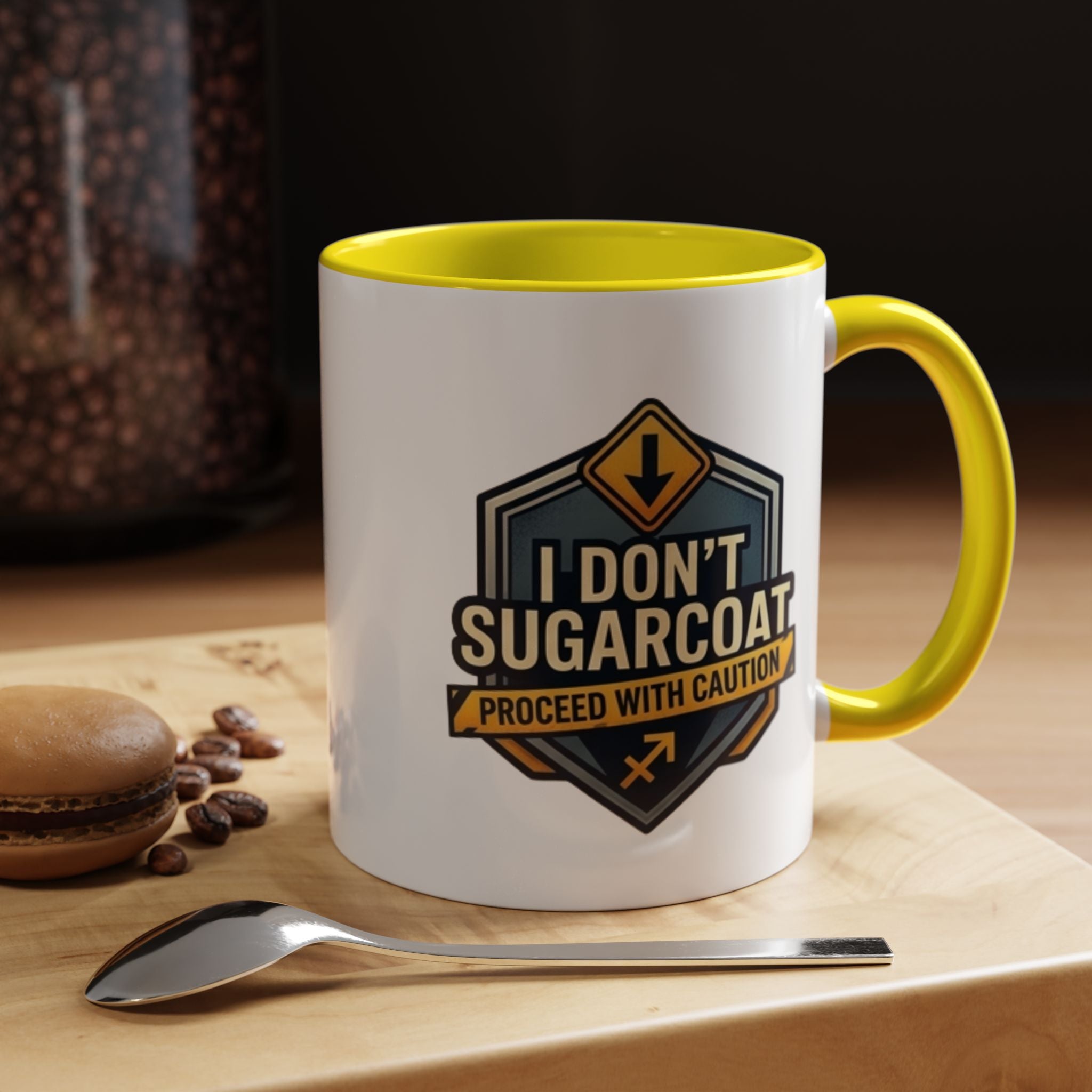 Accent Mug — "I Don’t Sugarcoat, Proceed With Caution" Coffee Cup