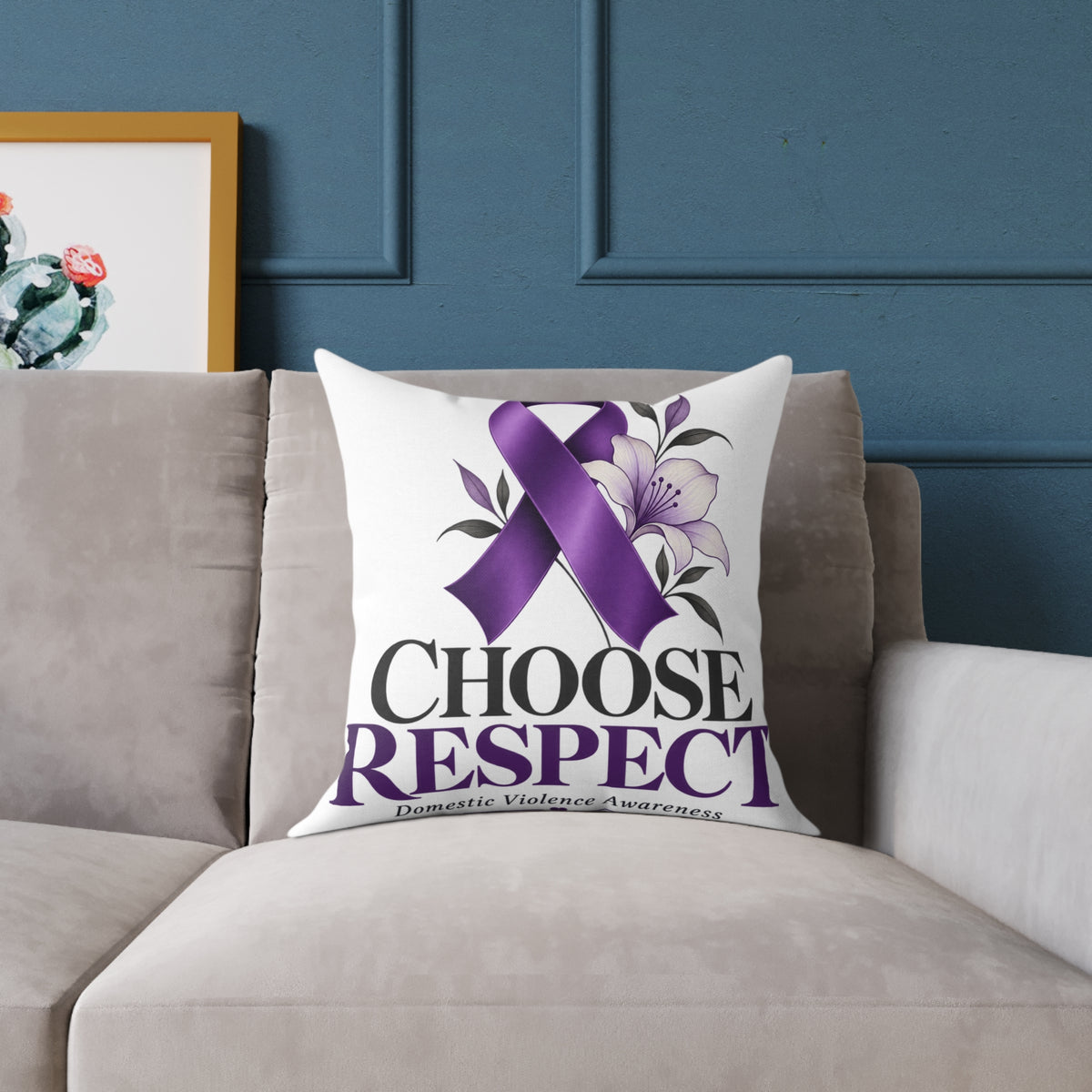 Choose Respect Purple Ribbon Throw Pillow - Domestic Violence Awareness Decor