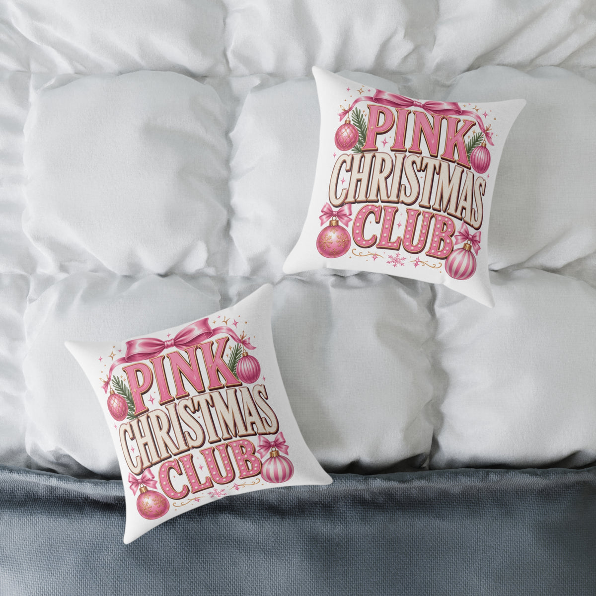 Pink Christmas Club Throw Pillow — Festive Pink Holiday Decorative Cushion