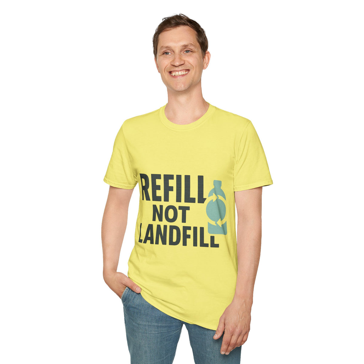 Refill Not Landfill Minimalist Typography T-Shirt, Funny Eco Friendly Slogan Graphic Tee - Trending Now - September 2026