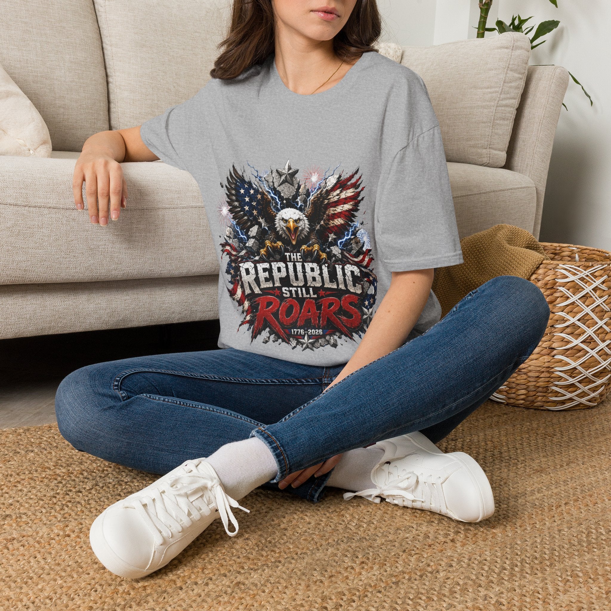 Patriotic Eagle T-Shirt — "The Republic Still Roars" | American Flag Graphic