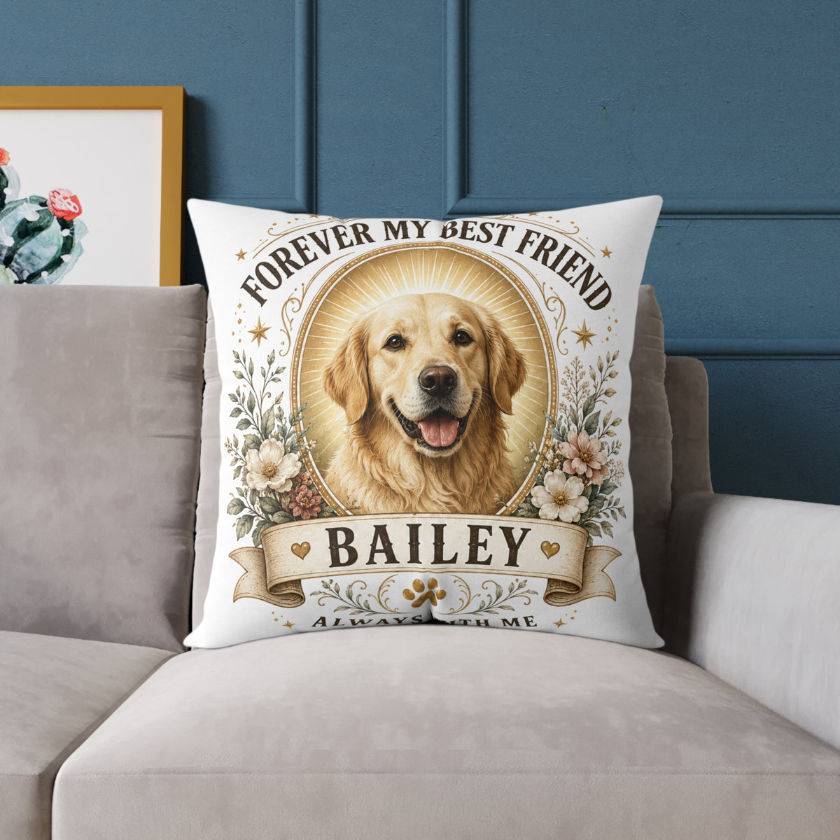 Forever My Best Friend Personalized Dog Milo Bailey Dog Dad Mom Pillow — Custom Pet Name Golden Retriever Cushion
