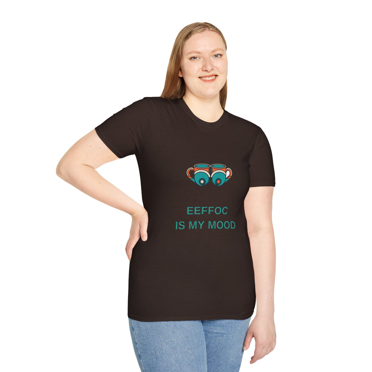 Coffee Cups Graphic T-Shirt — "EEFFOC IS MY MOOD" Casual Coffee Lover Tee - Trending Now - August 2026