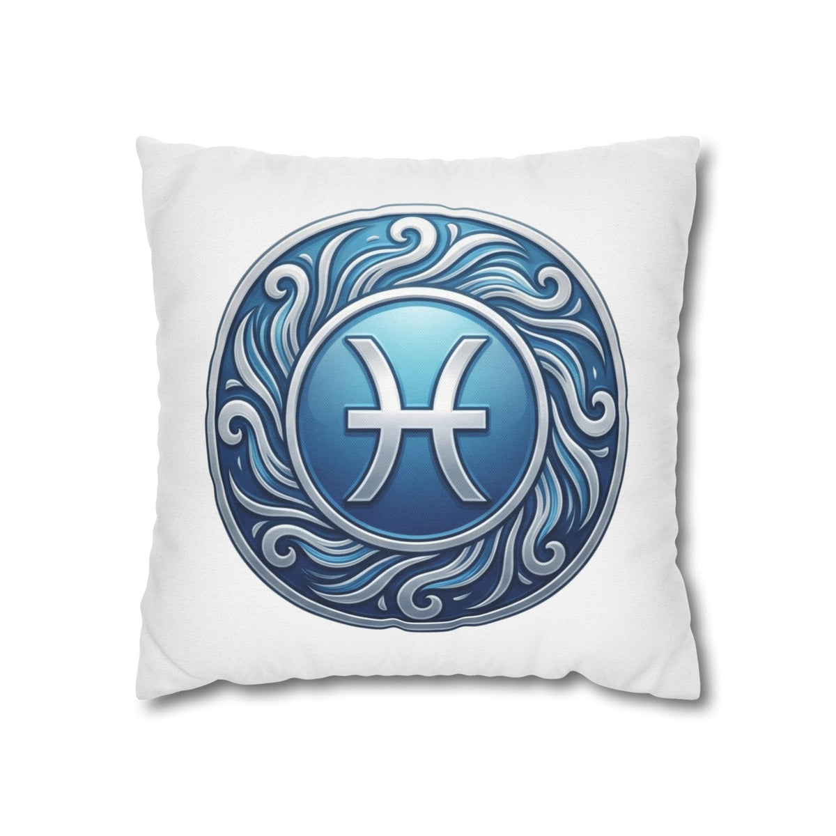 Pisces Zodiac Pillow Cover — Blue Astrological Symbol Decorative Throw Pillowcase