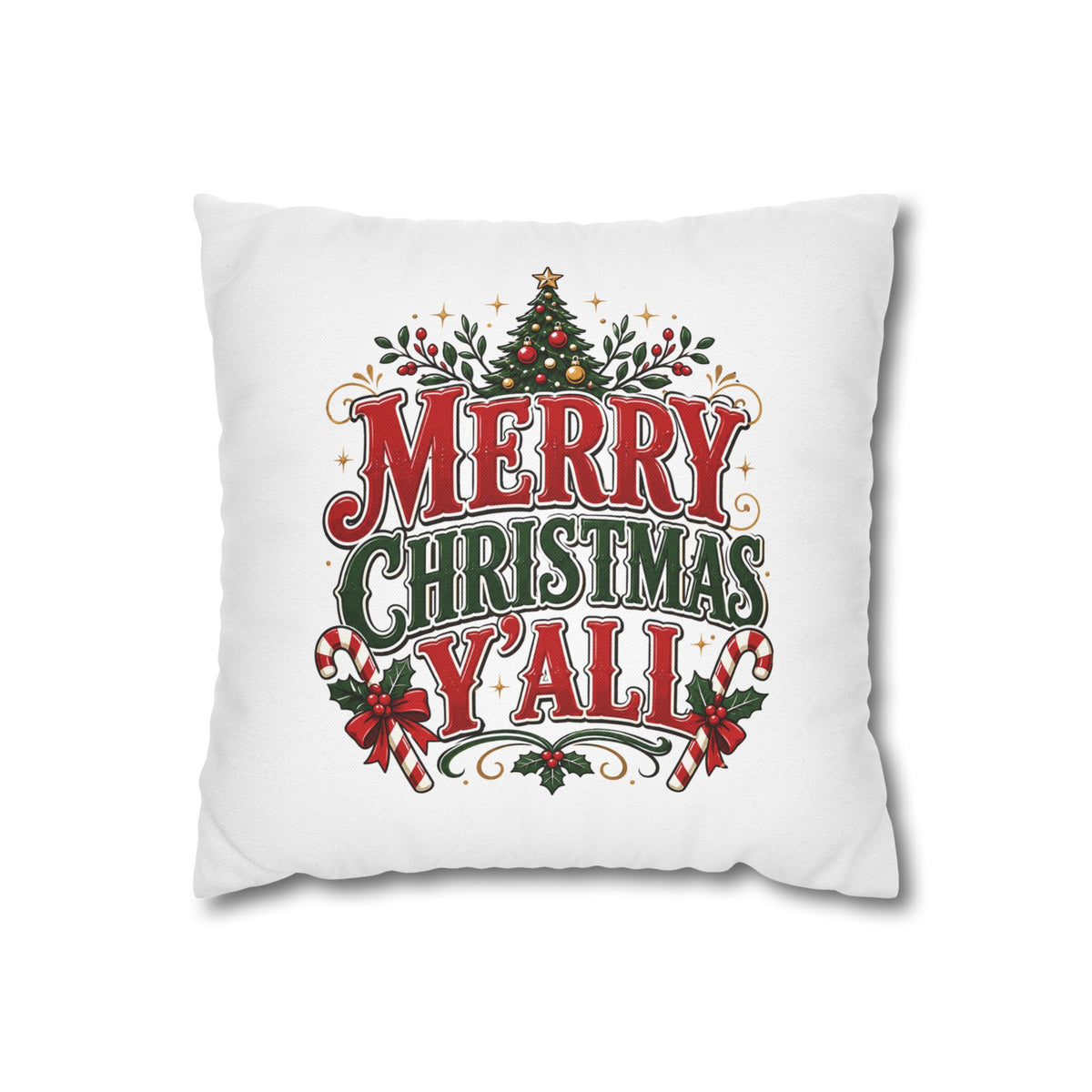Christmas Square Pillowcase — Merry Christmas Y'all Holiday Decorative Pillow