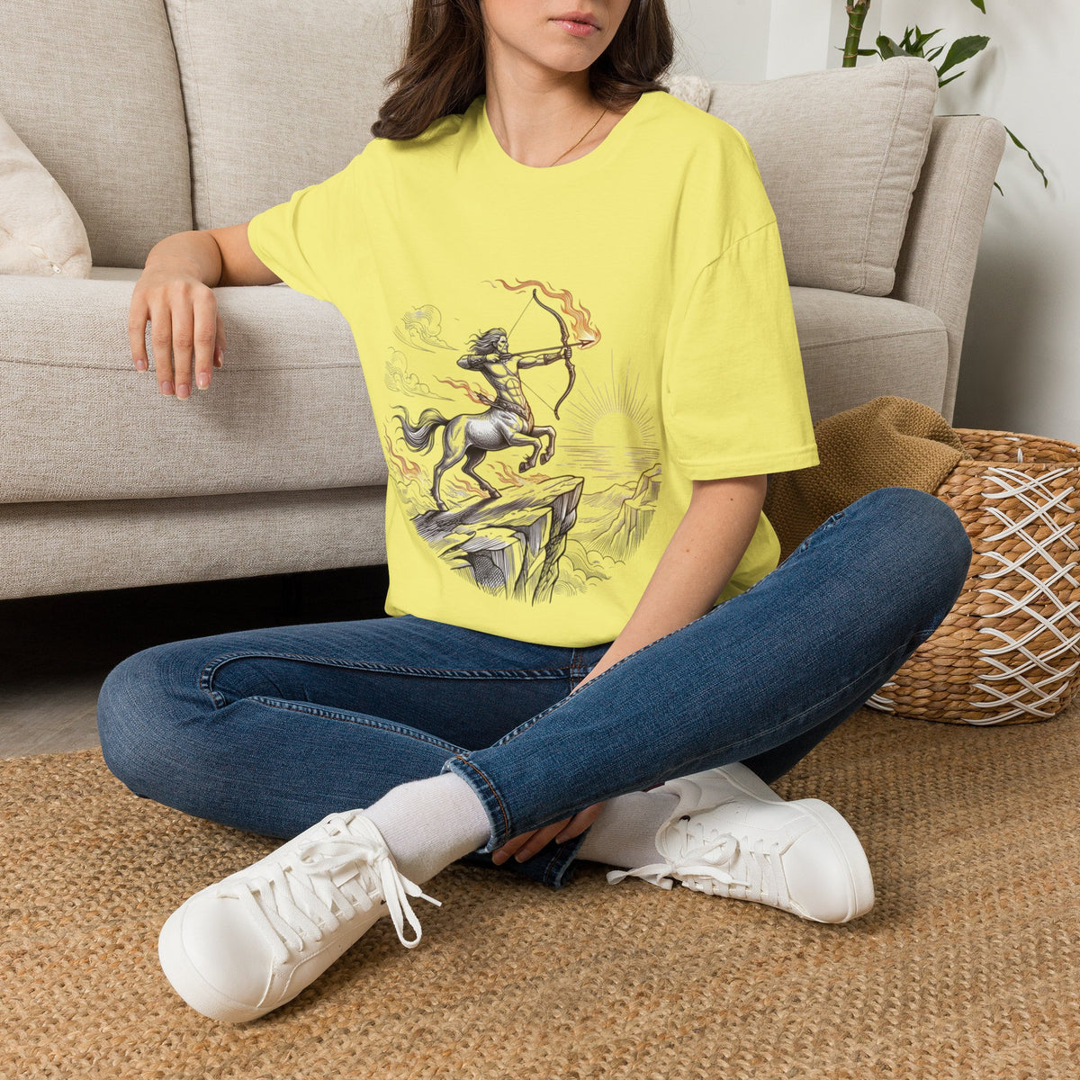 Sagittarius Centaur Archer T-Shirt — Mythical Archer Graphic Tee (Flaming Bow)