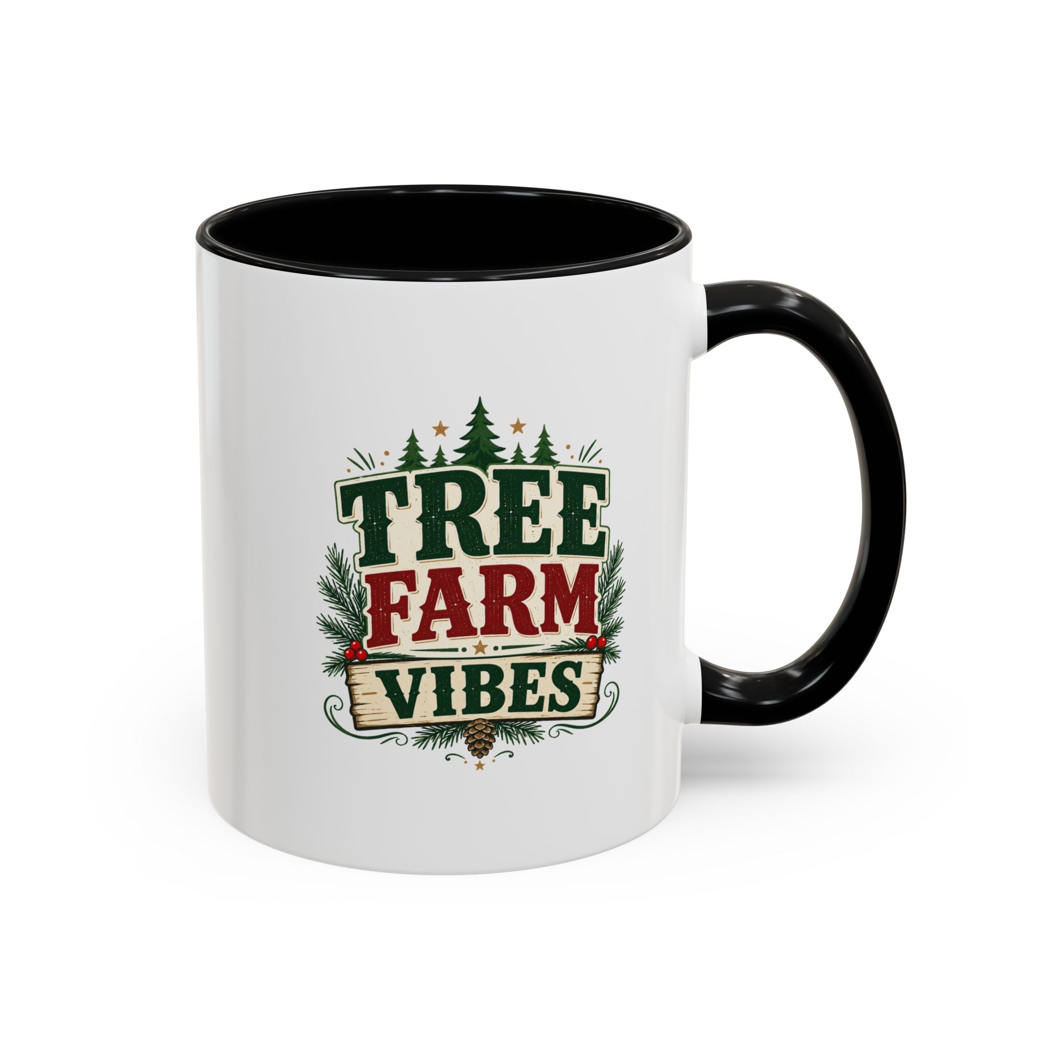 Tree Farm Vibes Accent Coffee Mug — Rustic Christmas Holiday Coffee Cup