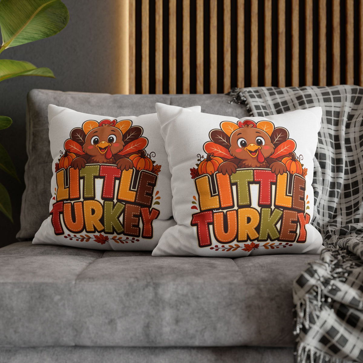 Thanksgiving Little Turkey Throw Pillowcase — Cute Thanksgiving Kids Pillow