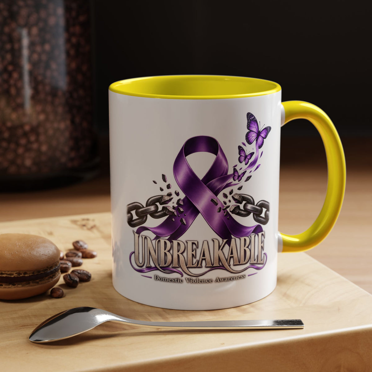 Unbreakable Purple Ribbon Coffee Mug —Domestic Violence Awareness Support Accent Mug