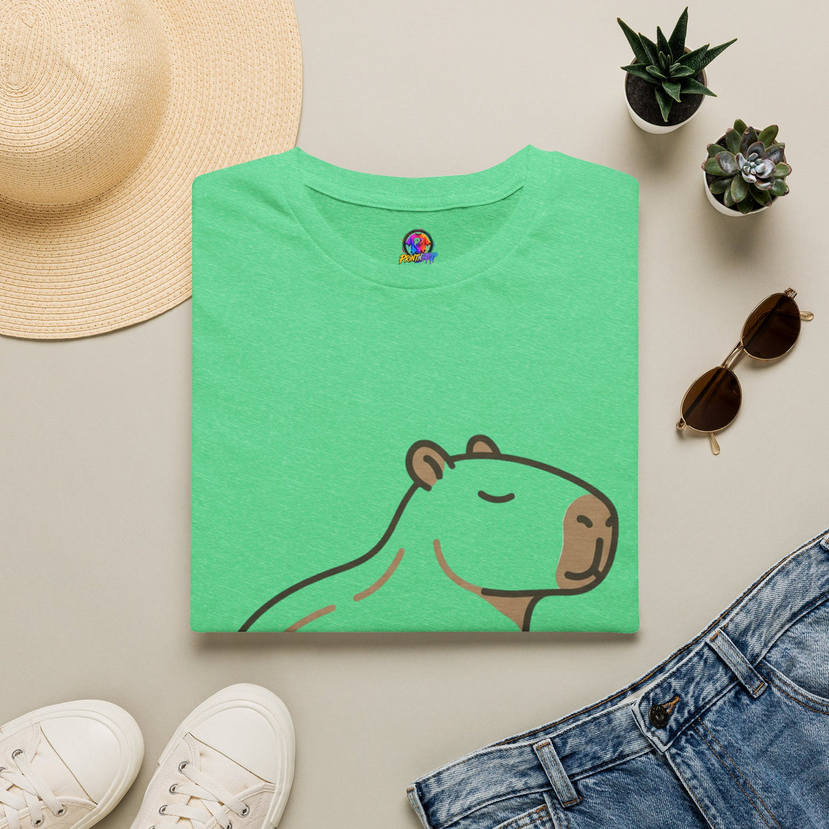 Cute Relaxed Capybara T-Shirt — Minimal Cartoon Capybara Graphic Tee