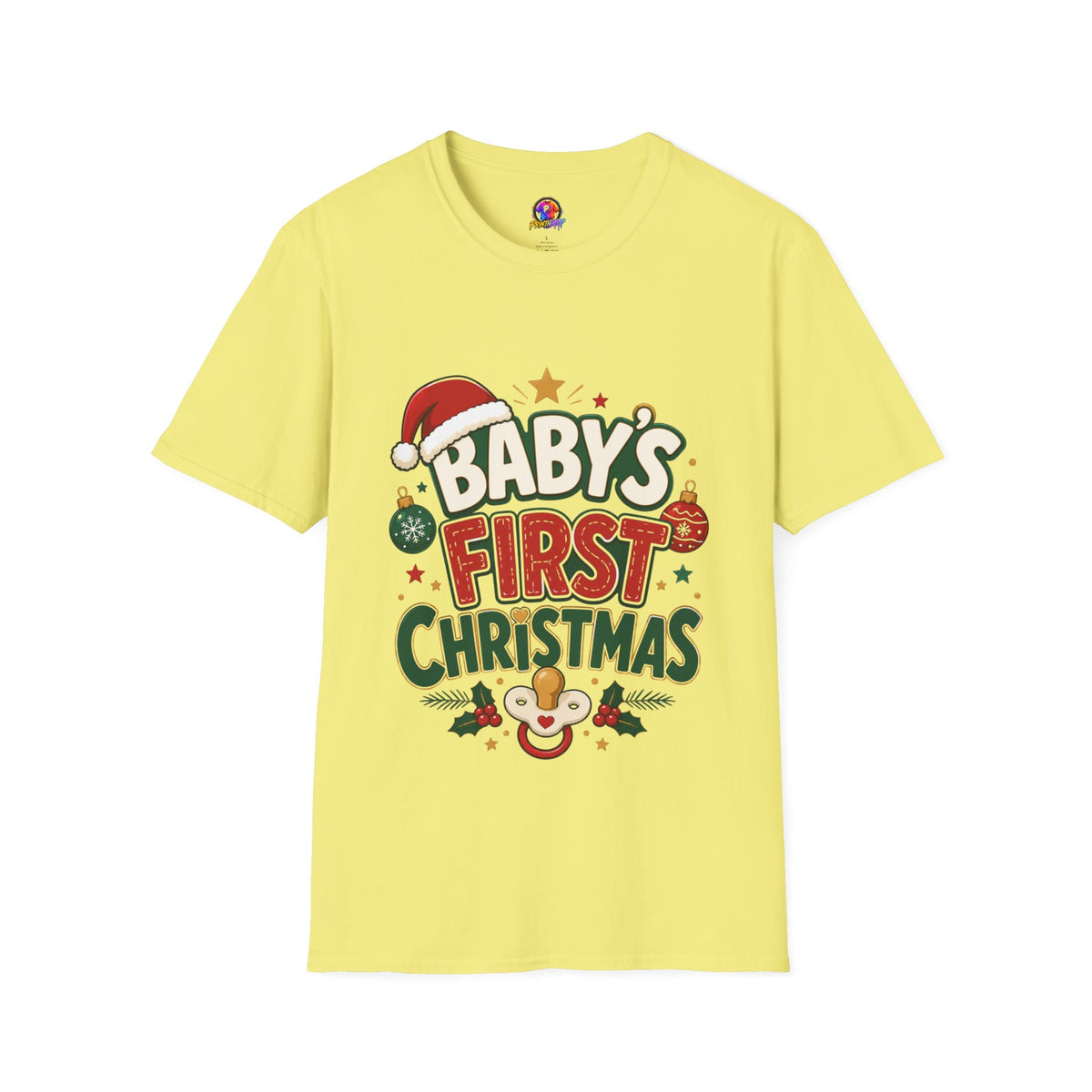 Baby's First Christmas T-Shirt — Festive Santa Hat & Ornaments Holiday Tee