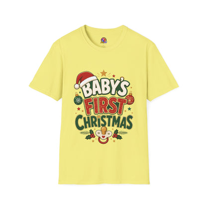 Baby's First Christmas T-Shirt — Festive Santa Hat & Ornaments Holiday Tee