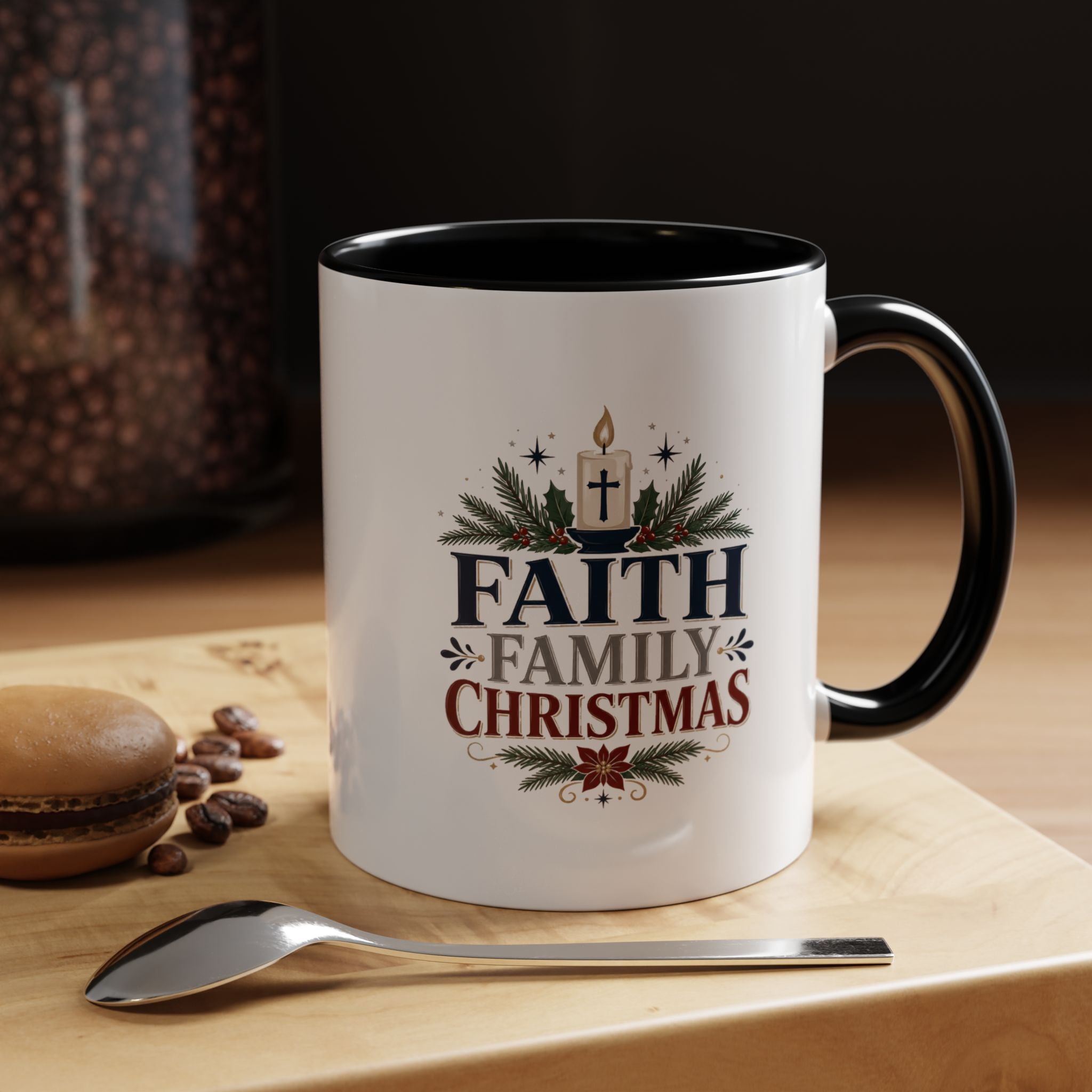 Christmas Faith • Family • Christmas Accent Coffee Mug — Holiday Religious Ceramic Mug