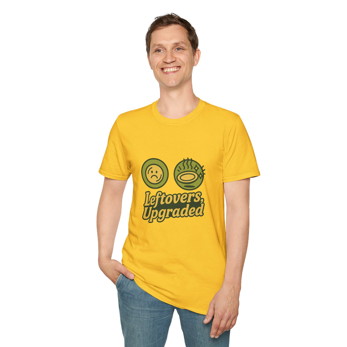 Leftovers Upgraded T-Shirt — Funny Foodie Tee with Soup & Smiley Icons - Trending Now - September 2026