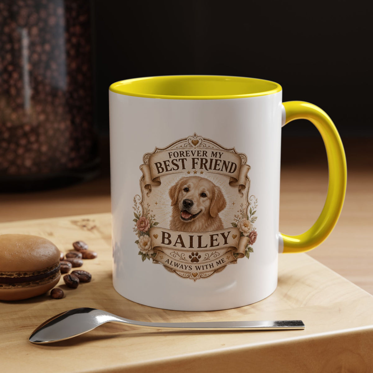 Milo Bailey Dog Dad Mom Personalized Dog Coffee Mug – "Forever My Best Friend" Golden Retriever Accent Mug
