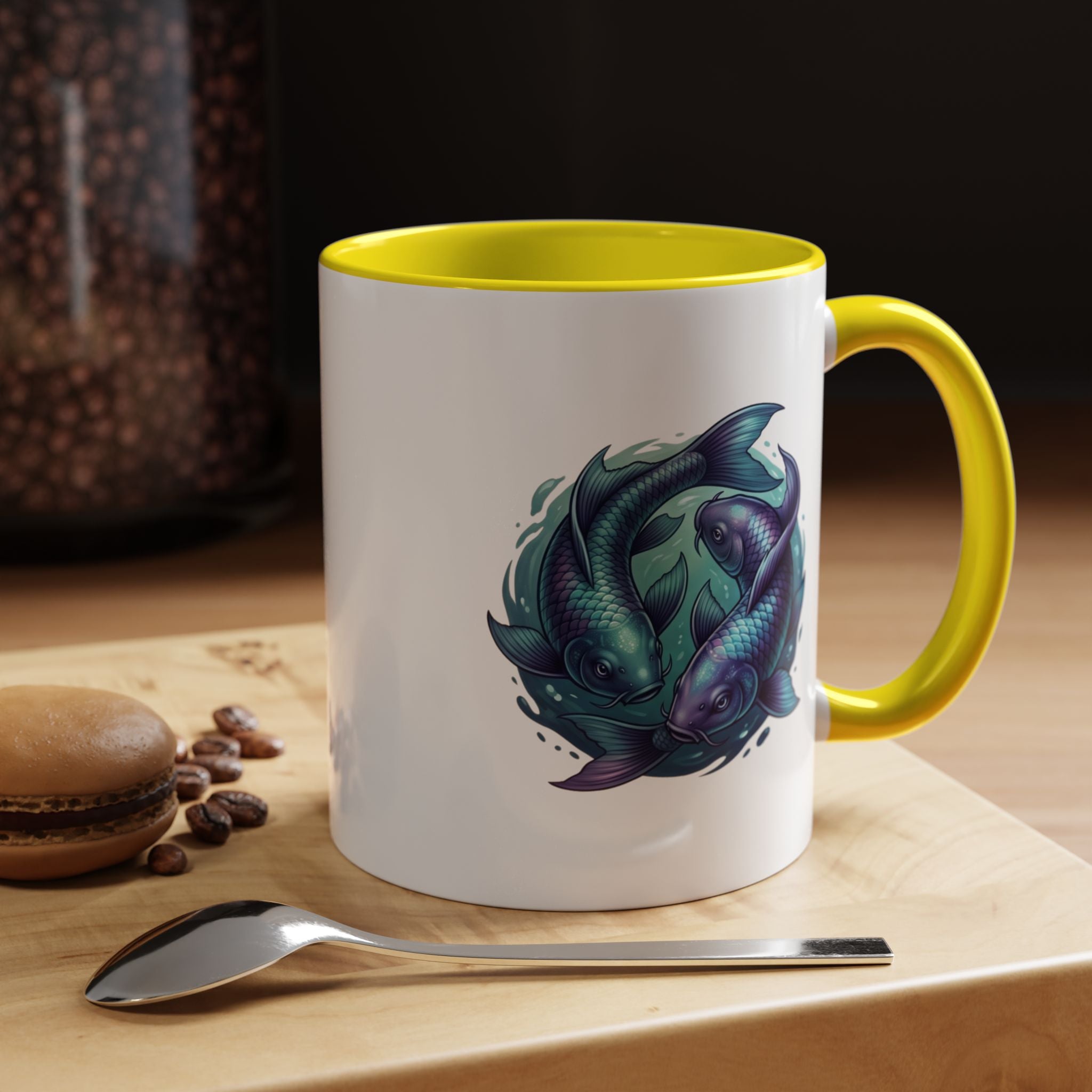 Koi Fish Accent Coffee Mug — Blue Pisces Ceramic Mug