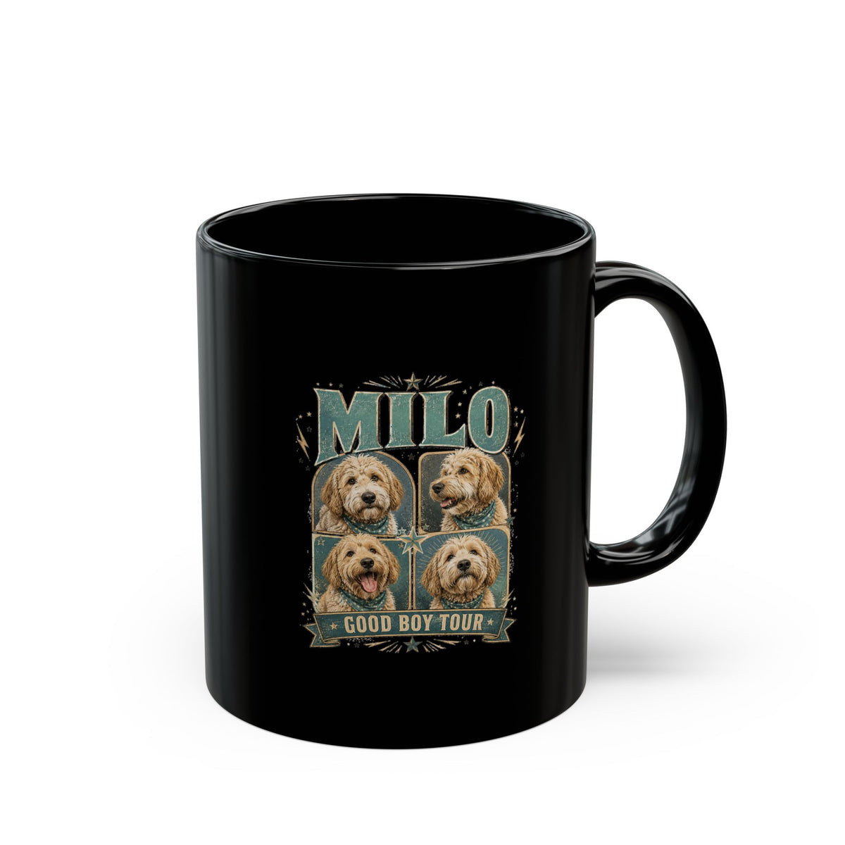 Milo Bailey Dog Dad Mom Black Mug