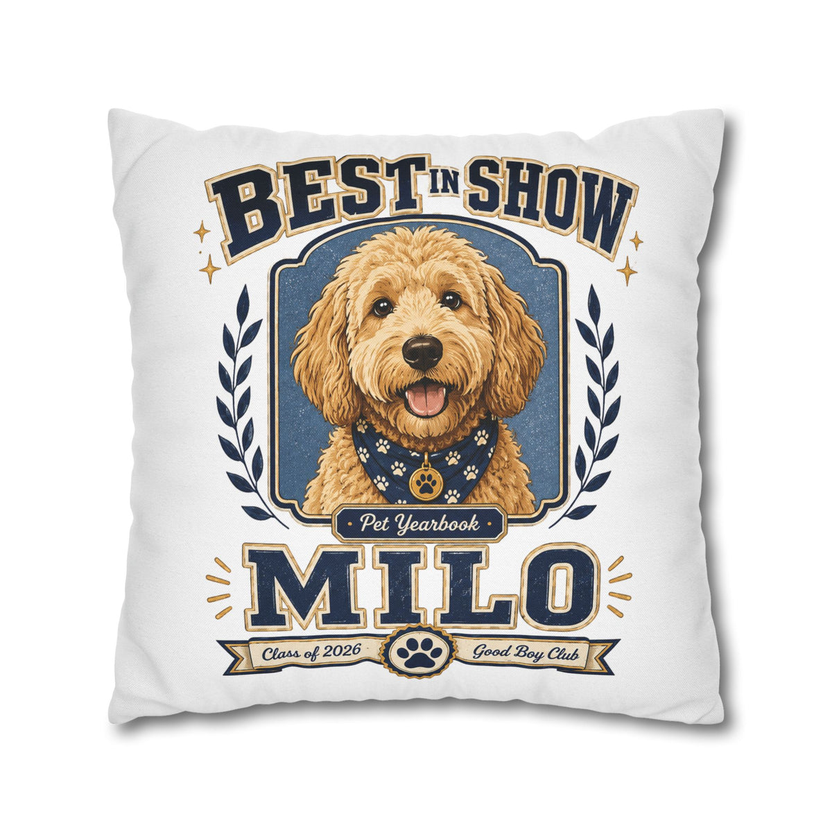 Best in Show Milo Pillowcase — Personalized Dog Portrait Decorative Pillowcase Milo Bailey Dog Dad Mom