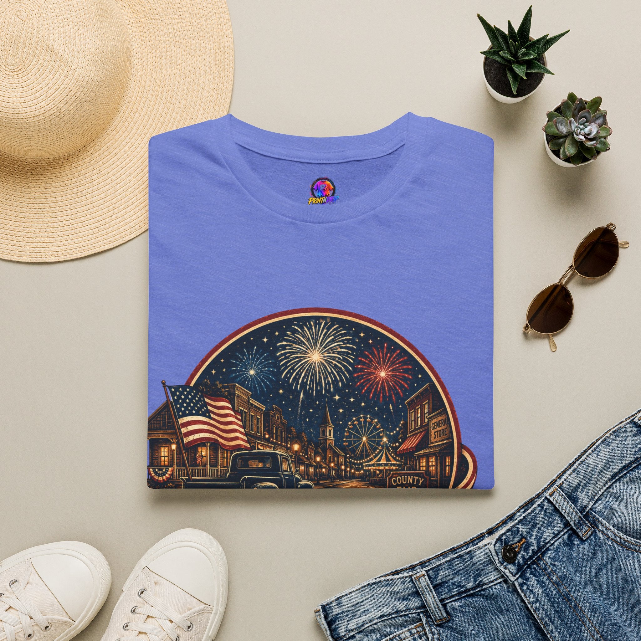Small Town Big Freedom T-Shirt — Patriotic 4th of July Fireworks Tee