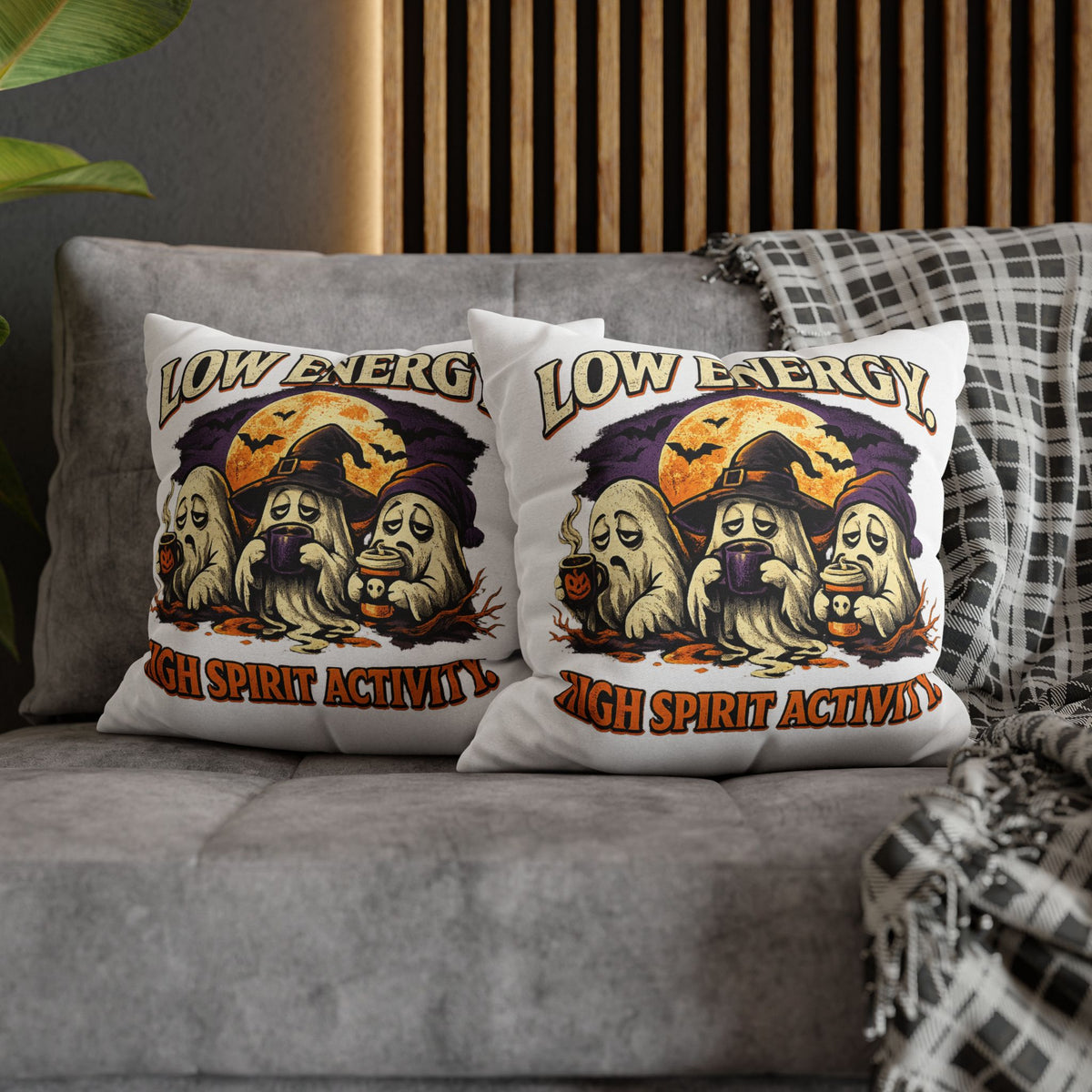 Halloween Pillowcase - "Low Energy, High Spirit Activity" Decorative Throw Pillow