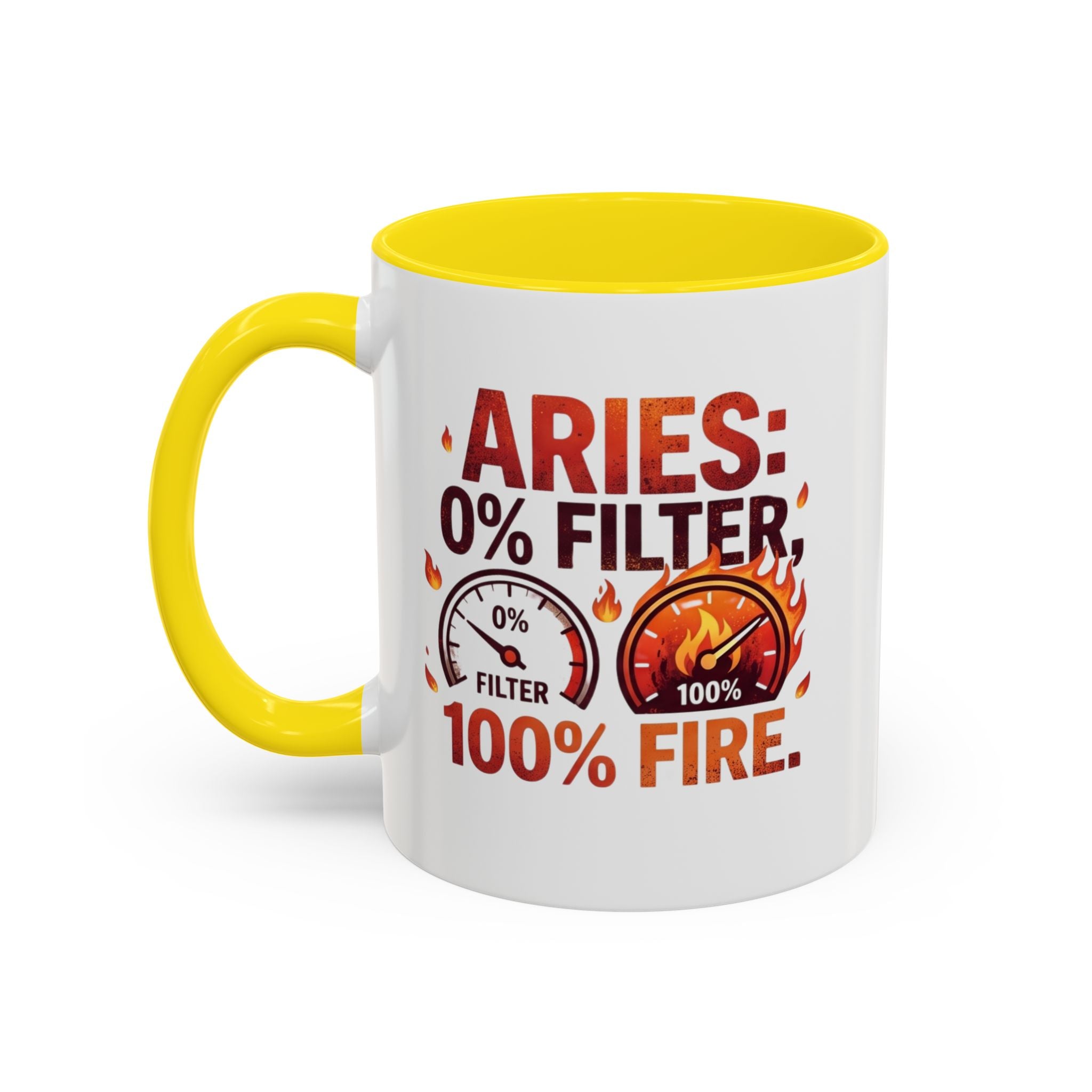 Aries Coffee Mug — "0% Filter, 100% Fire" Zodiac Astrology Mug