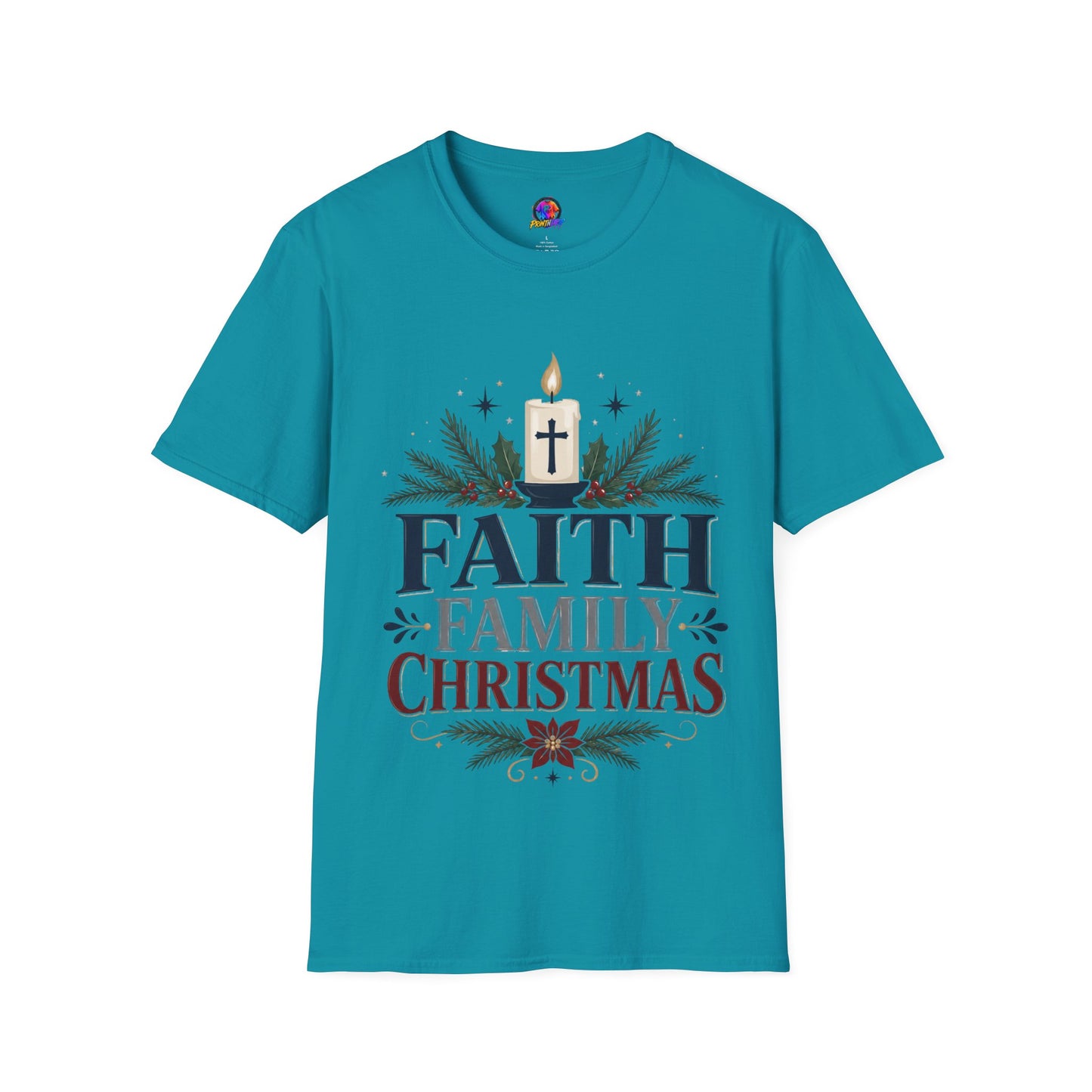 Christmas Faith T-Shirt — "Faith, Family, Christmas" Religious Holiday Tee