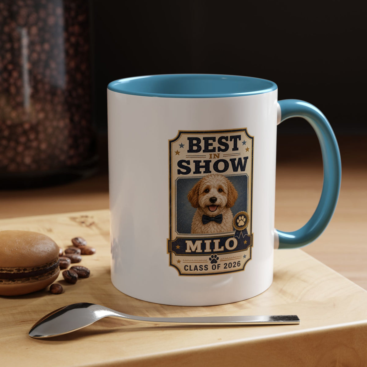 Milo Bailey Dog Dad Mom Best in Show Personalized Dog Photo Coffee Mug — Custom Pet Name (e.g., Milo) — Class of 2026 Accent Mug