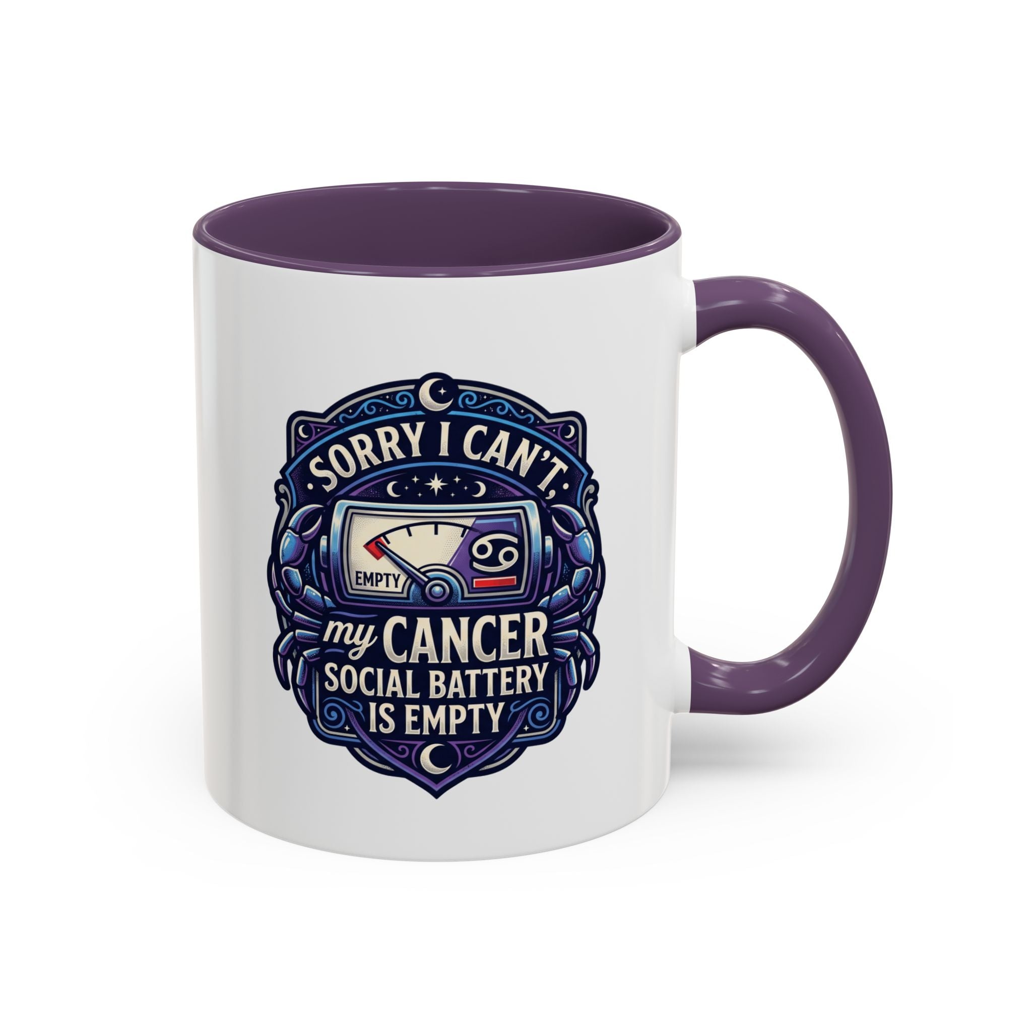 Accent Coffee Mug — “Sorry I Can’t My Cancer Social Battery Is Empty” Support Awareness Mug
