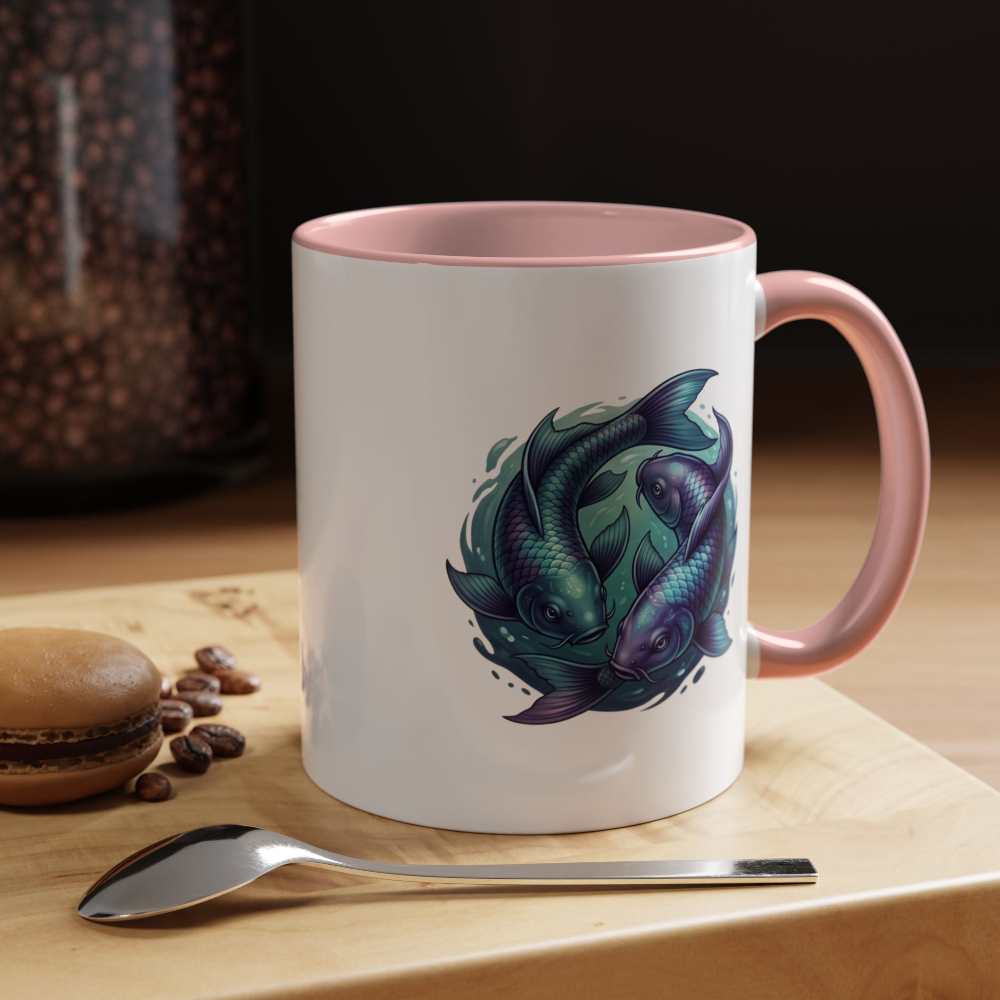 Koi Fish Accent Coffee Mug — Blue Pisces Ceramic Mug