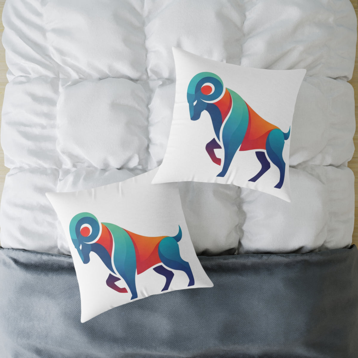 Aries Zodiac Ram Throw Pillow - Colorful Geometric Ram Accent Cushion for Living Room & Nursery