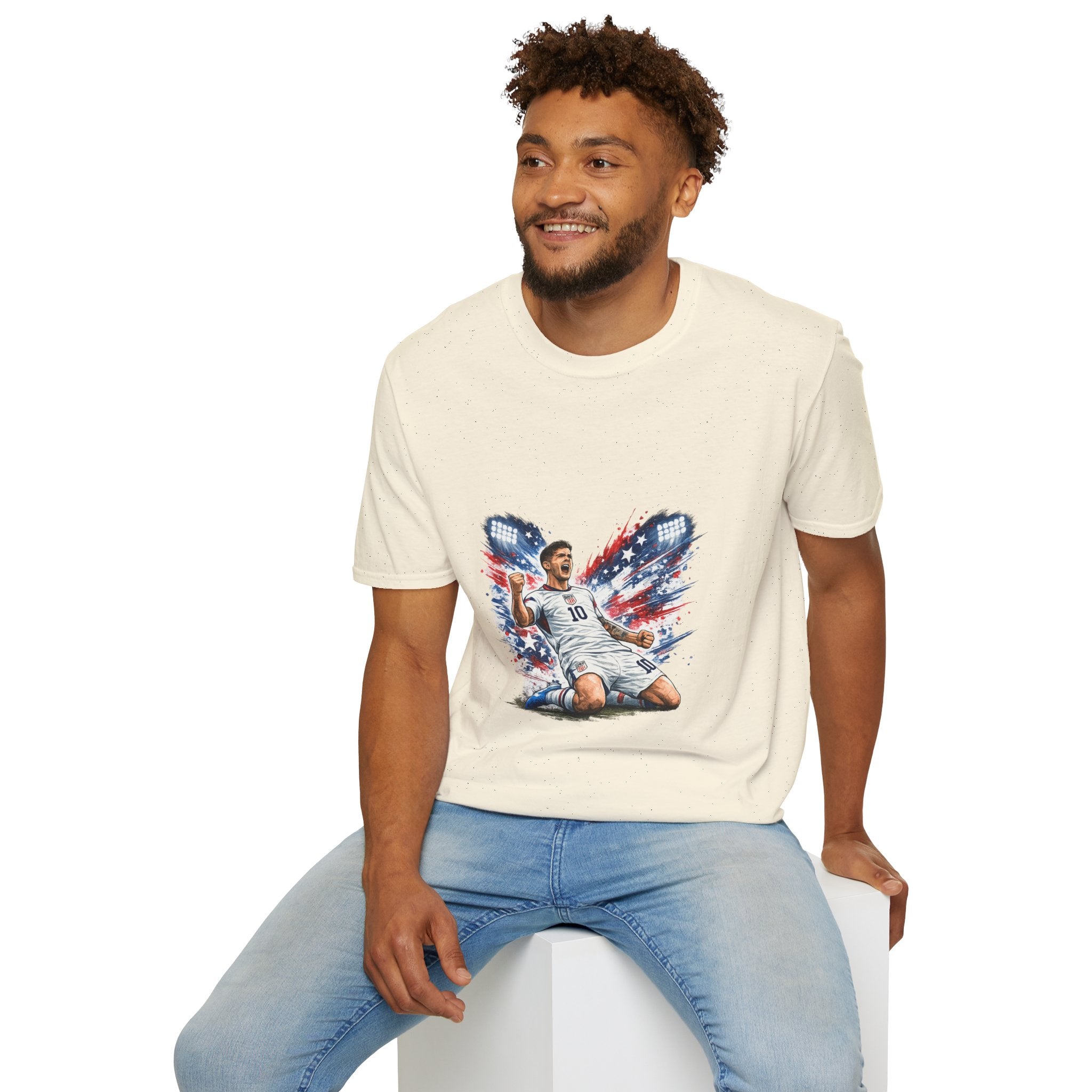 USA Soccer Player Flag T-Shirt — Patriotic Football Fan Tee
