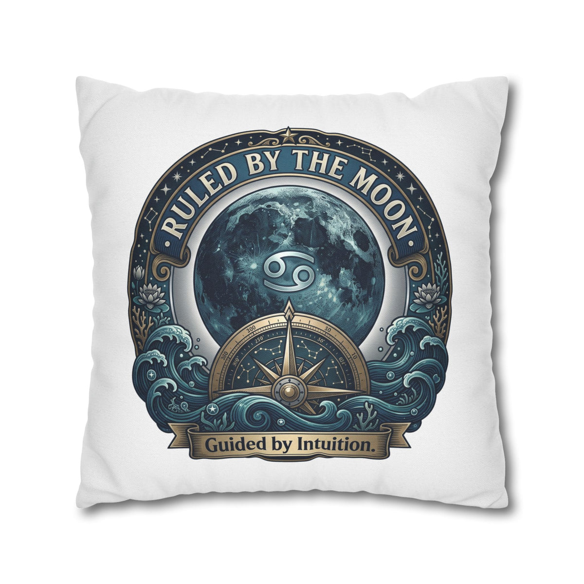 Ruled by the Moon Cancer Zodiac Pillowcase — 'Guided by Intuition' Decorative Throw Pillow Cover