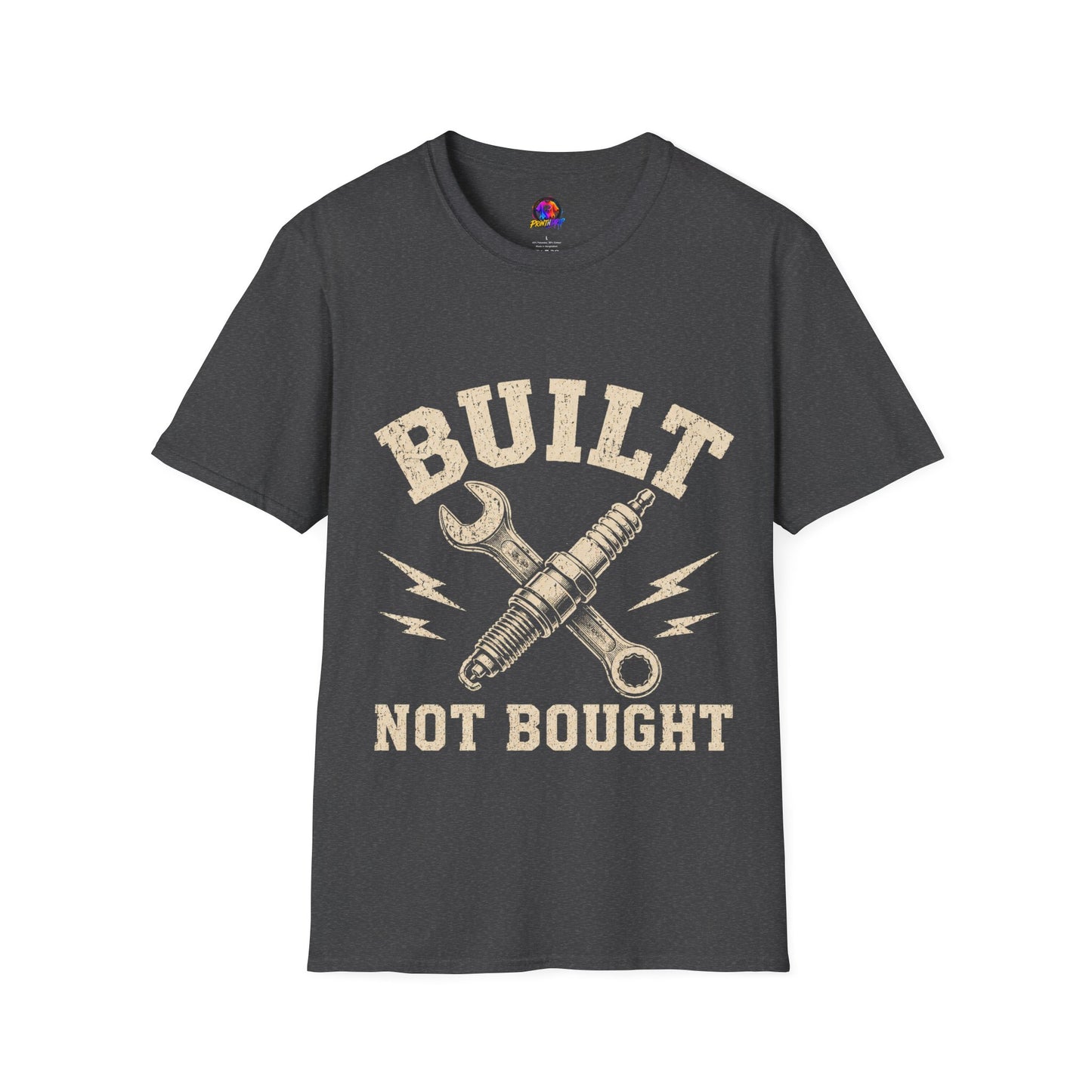 Built Not Bought T-Shirt — Mechanic Wrench & Spark Plug Vintage Tee