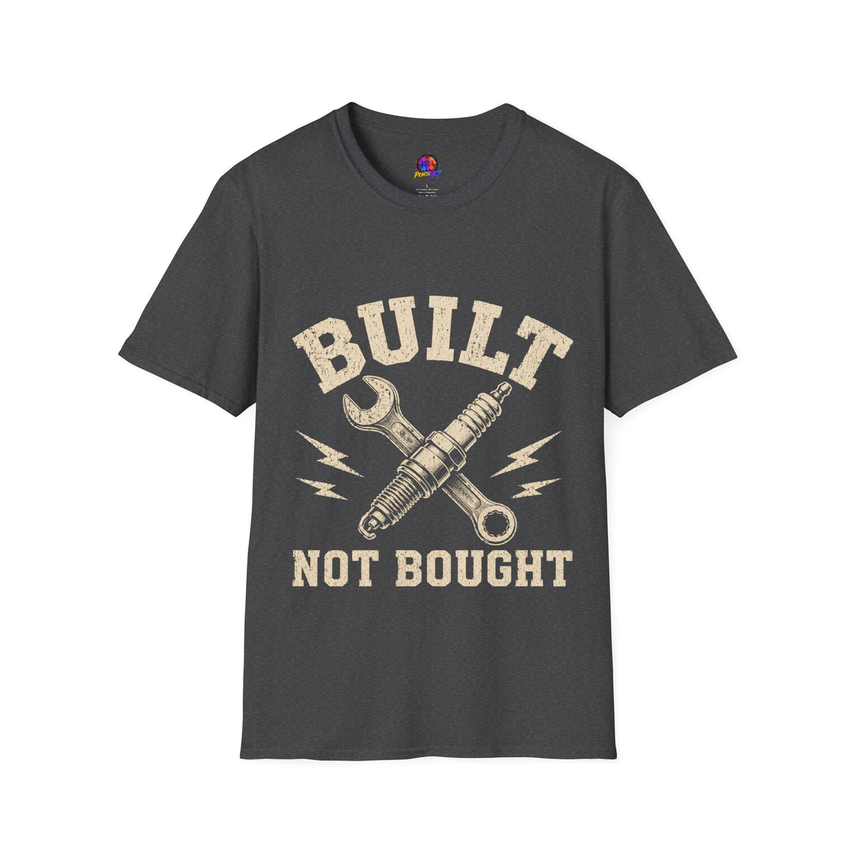 Built Not Bought T-Shirt — Mechanic Wrench & Spark Plug Vintage Tee