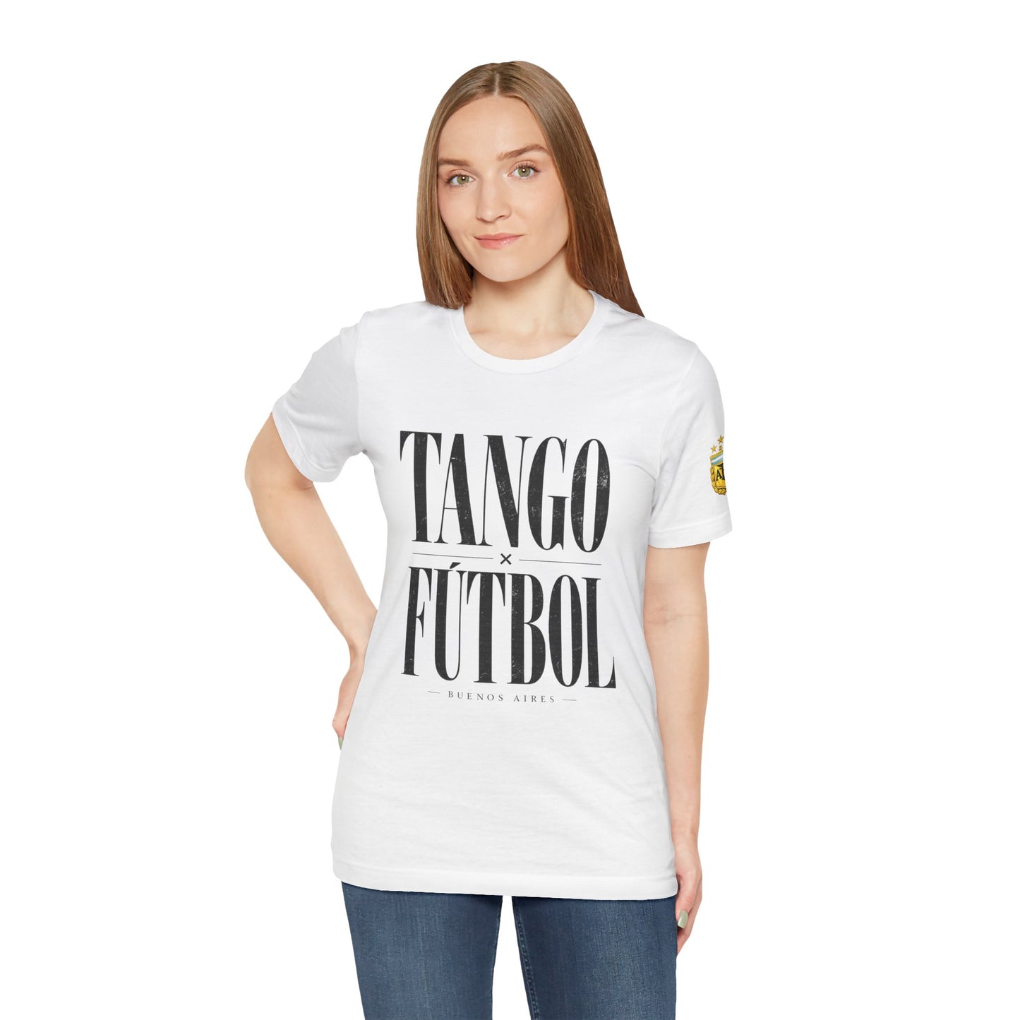 Argentina - Tango y Fútbol Graphic Tee - Bold Serif Soccer & Dance Shirt
