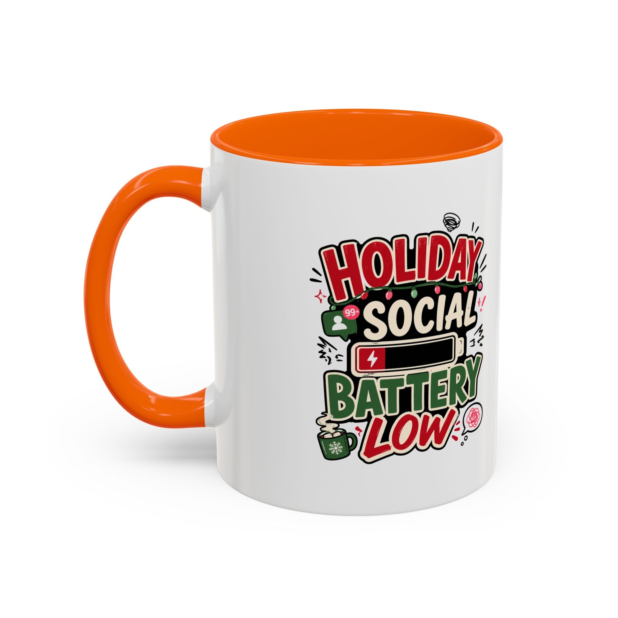 Modern Day Christmas Holiday Social Battery Low Accent  Coffee Mug