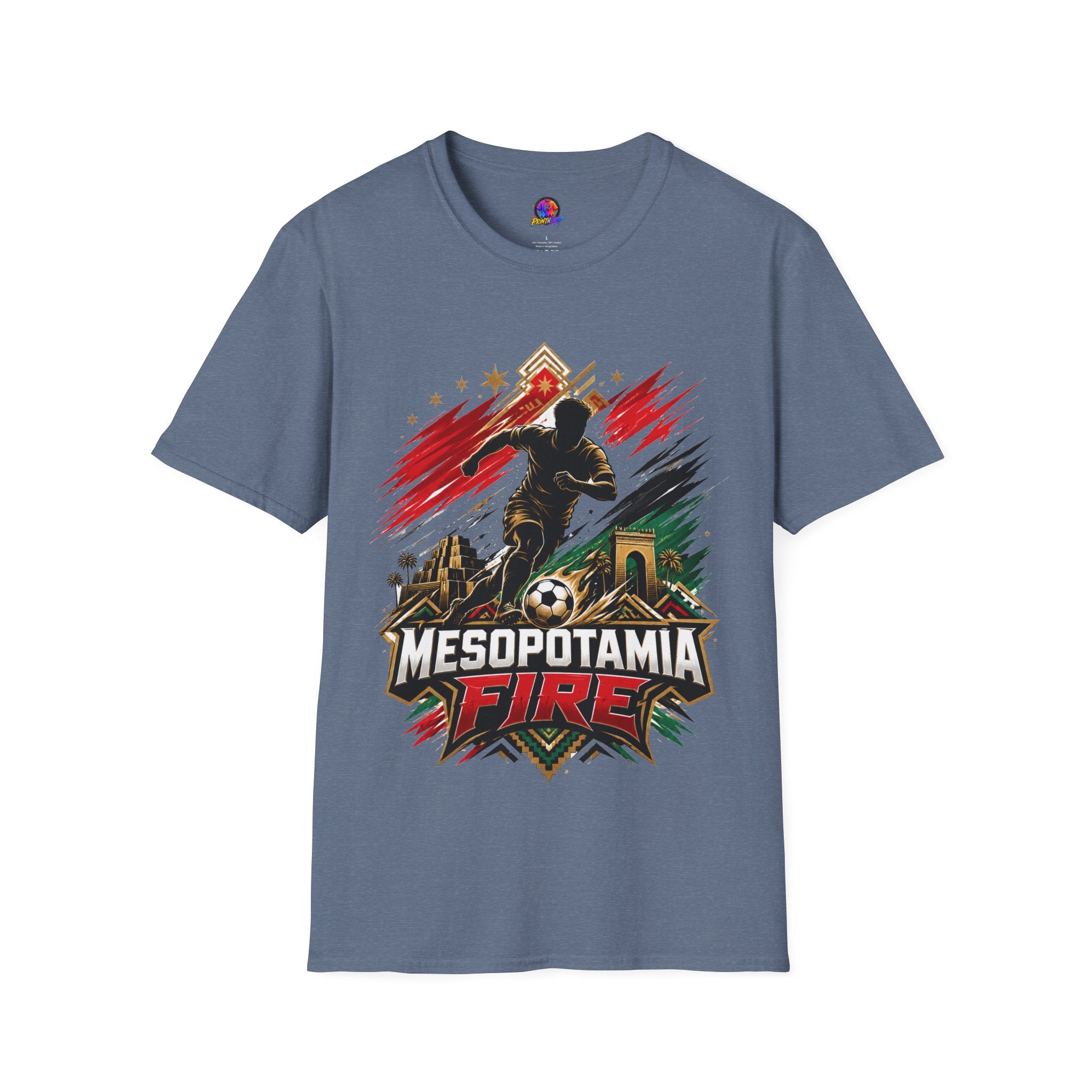 Iraq Mesopotamia Fire Soccer T-Shirt — Vintage Football Player Graphic Tee