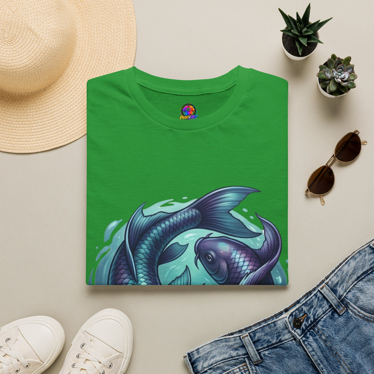 Koi Fish Circle T-Shirt — Artistic Yin Yang Aquatic Tee