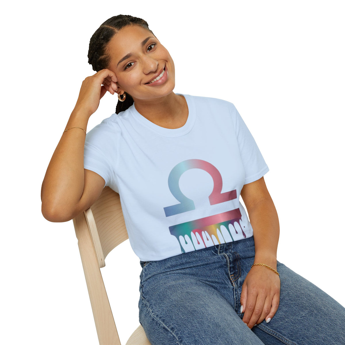 Libra Zodiac Omega Symbol T‑Shirt — Pastel Gradient Drip Graphic Shirt