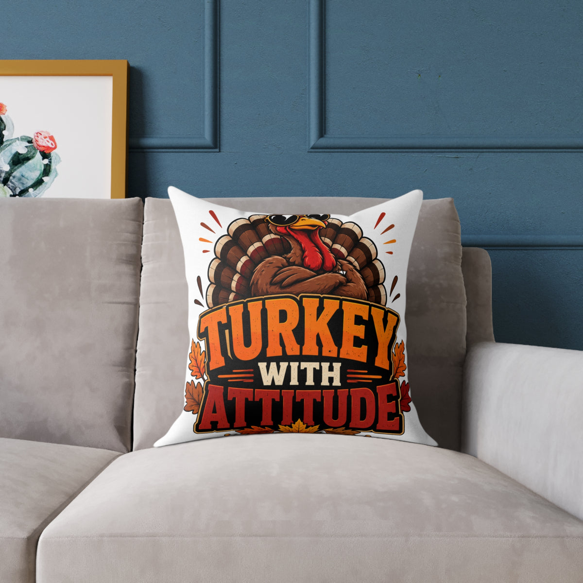 Thanksgiving Turkey With Attitude Throw Pillow — Funny Thanksgiving Decorative Pillow