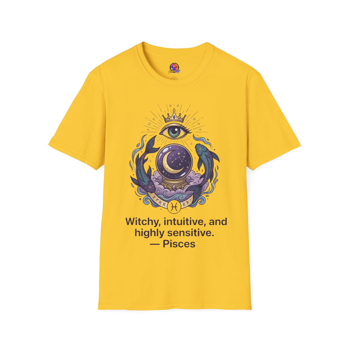 Pisces Mystic Eye T-Shirt — Witchy Astrology Moon & Crown Design